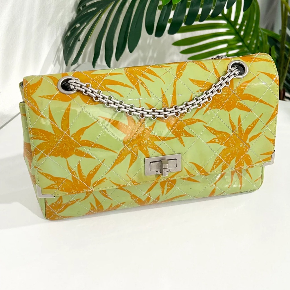 Chanel Tropical Orange Palm Tree & Green Resort Reissue Flap Bag Purse